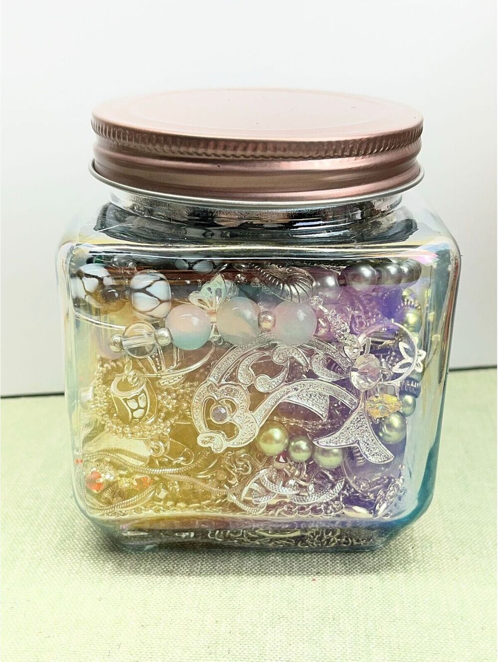 J- Moonlit Silver Tone Mystery Surprise Jewelry Jar All Wearable Jewelry